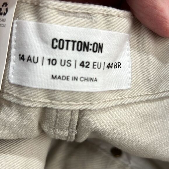 Cotton:On High Mom Denim shorts in soft taupe size 14 NWT - Picture 9 of 12